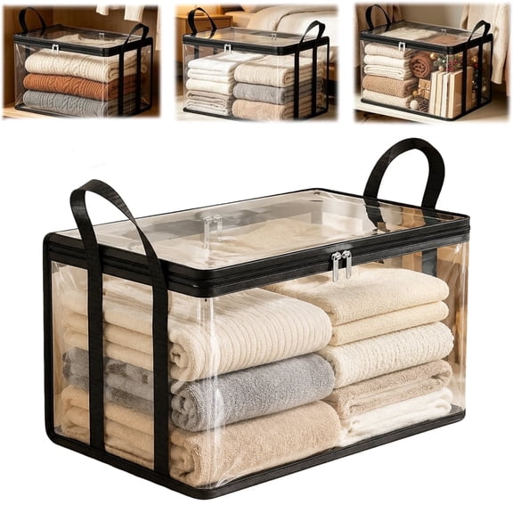 Large Clear Plastic Storage Container with Lid, Thickened Heavy-Duty Dust-Proof Organizing Bin for Clothes Storage & Moving (1 Piece)