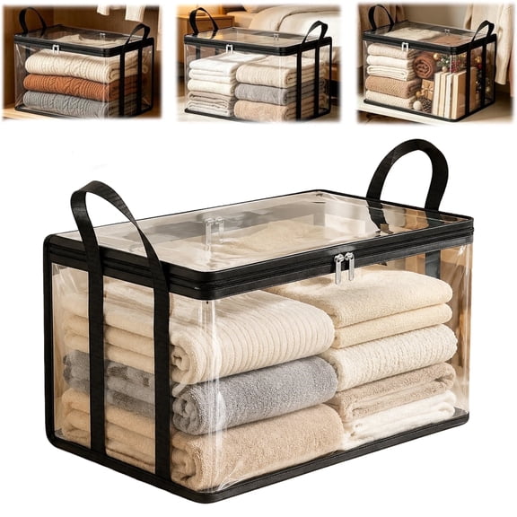 Large Clear Plastic Storage Container with Lid, Thickened Heavy-Duty Dust-Proof Organizing Bin for Clothes Storage & Moving (1 Piece)