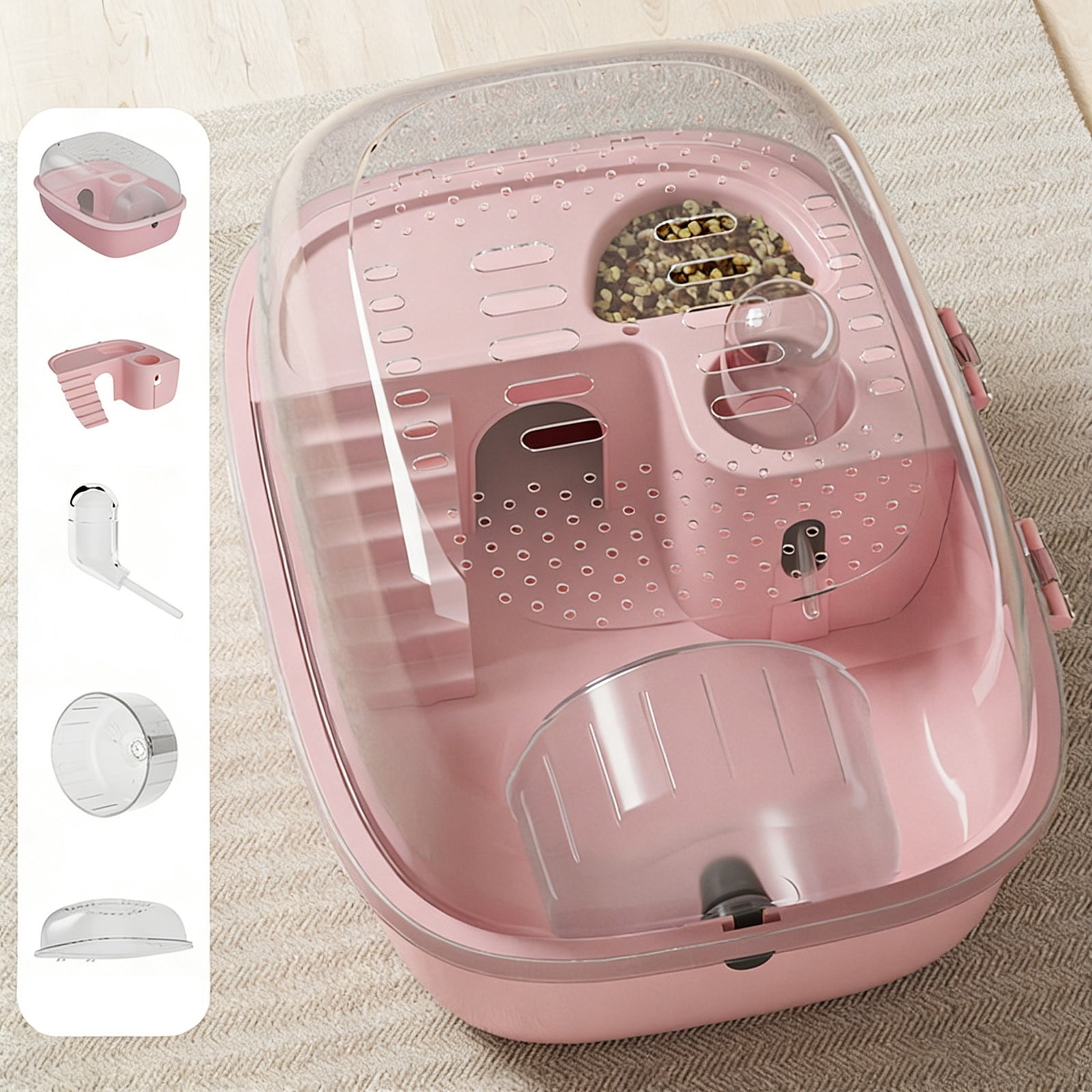 Large Clear Small Animal Cage Habitat with Accessories, Portable Hamster House with Exercise Wheel for Mice, Rats, Guinea Pigs - Indoor Outdoor Travel Carrier Pet Supplies