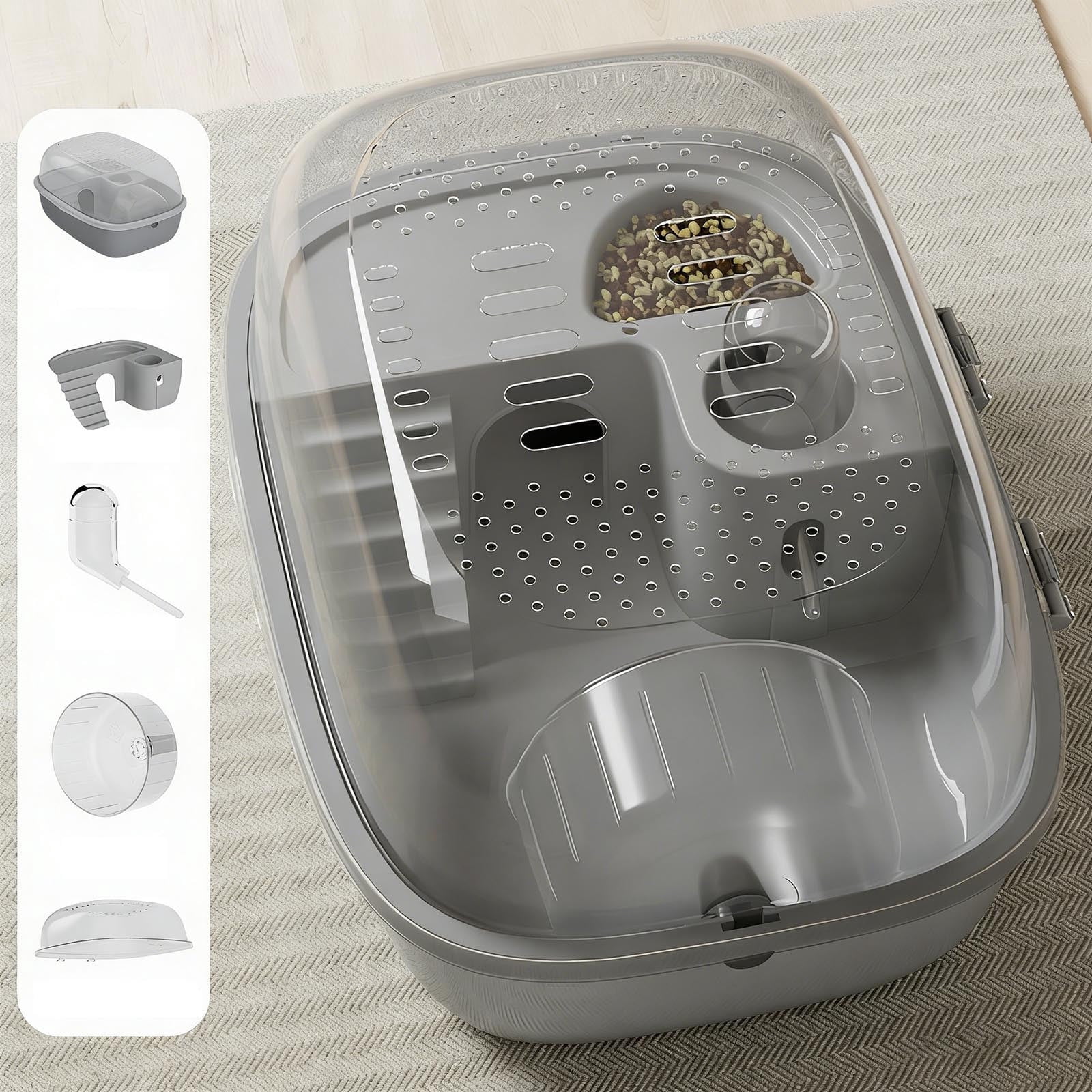 Large Clear Small Animal Cage Habitat with Accessories, Portable Hamster House with Exercise Wheel for Mice, Rats, Guinea Pigs - Indoor Outdoor Travel Carrier Pet Supplies