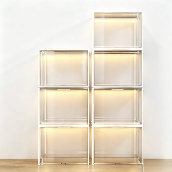 Large Clear Stackable Acrylic Storage Bins with Door, Dustproof Figure Collectibles Display Case, Football & Motorcycle Helmet Showcase, Basketball, Sports Memorabilia Organizer
