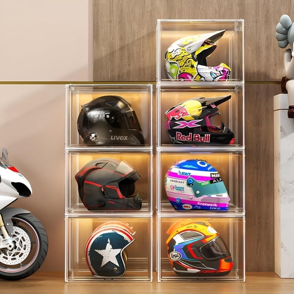 Large Clear Stackable Acrylic Storage Bins with Door Dustproof Display Case for Collectibles Helmets Sports Memorabilia XL Count 3