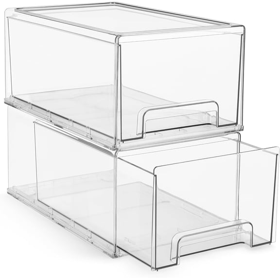 Large Clear Stackable Storage Drawers – - Plastic Organizer Bins with Handles – Stackable Pull-Out Storage Drawers for Closet Pantry Office Bathroom Craft and Toy Organization