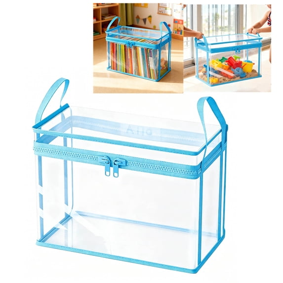 Large Clear Storage Bin with Zipper & Handles, Organizer for Bedding, Seasonal Clothes & Home Organization, Zippered Storage Totes Clear Storage Bags, Space Saving,Blue - 1pc