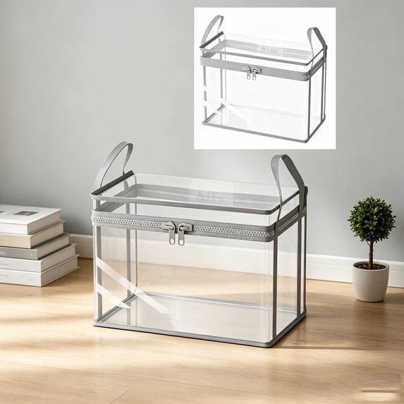 Large Clear Storage Bin with Zipper & Handles, Organizer for Bedding, Seasonal Clothes & Home Organization, Zippered Storage Totes Clear Storage Bags, Space Saving,Gray - 1pc