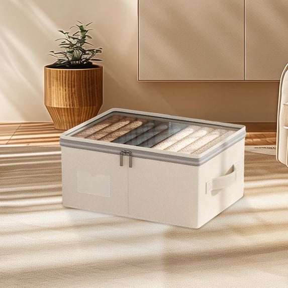 Large Clear Storage Box with Double Zipper - Thickened Fabric Wardrobe Organizer for Clothes, Bedding & Home Organization, Transparent Visible Design