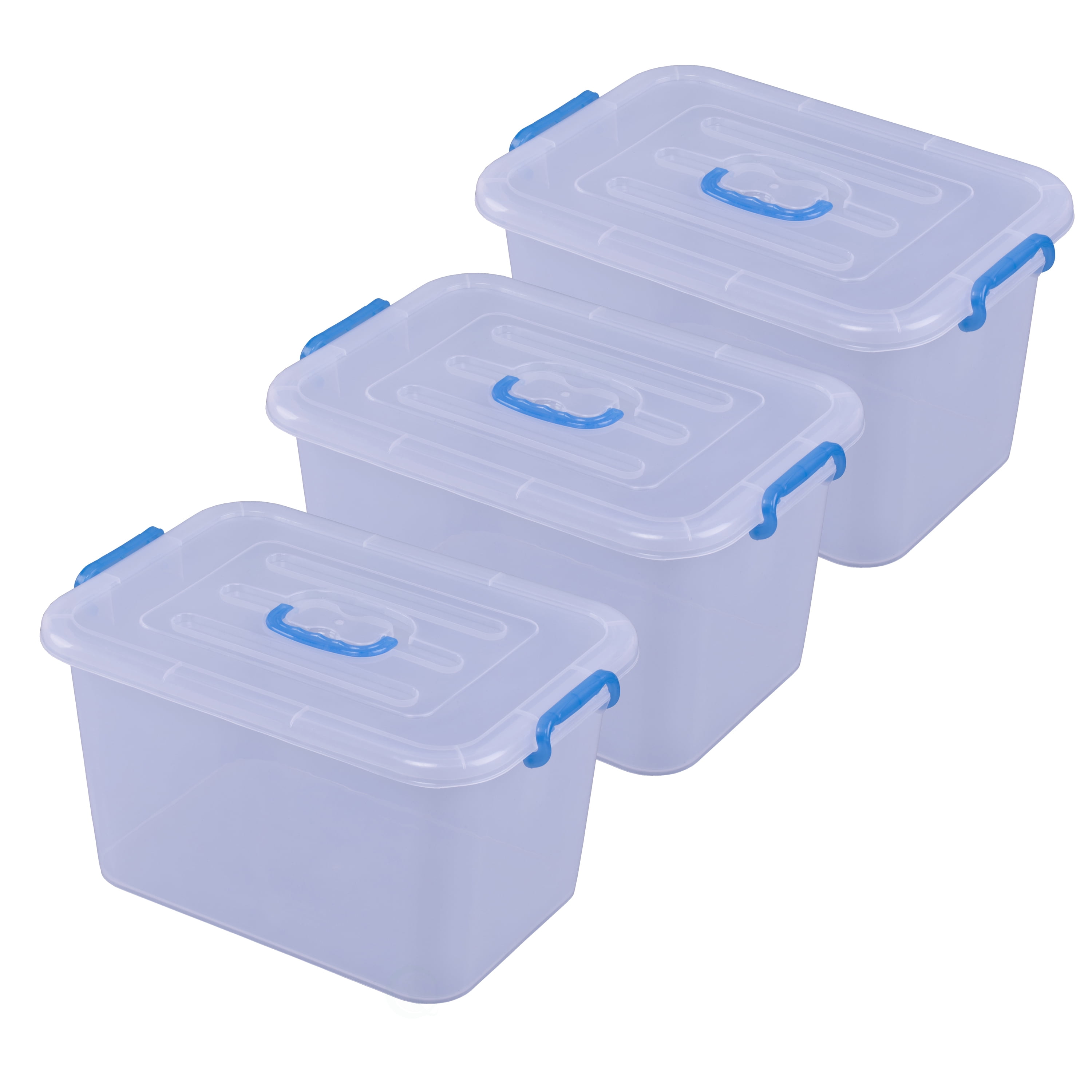 Large Clear Storage Container With Lid and Handles, Set of 3 
