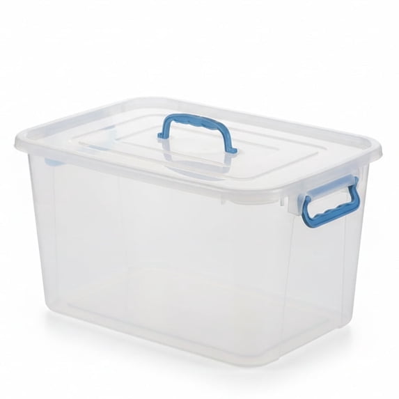 Basicwise Clear Tote with Latching Lid - Stackable Plastic Organizer Bin, Durable Container for Home, Office, or Closet - Built-In Handles, Transparent Design, Modern Style, Large Capacity