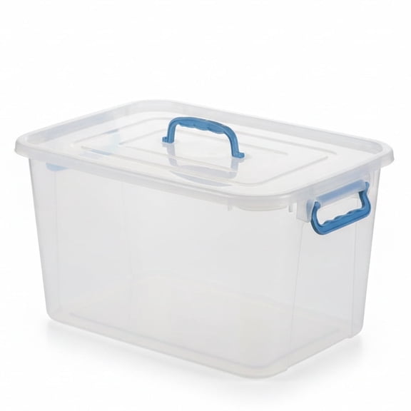 Basicwise Clear Tote with Latching Lid - Stackable Plastic Organizer Bin, Durable Container for Home, Office, or Closet - Built-In Handles, Transparent Design, Modern Style, Large Capacity