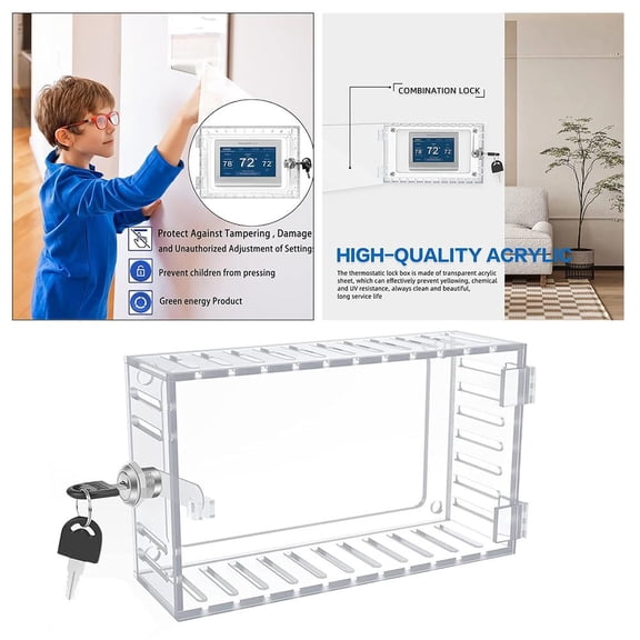 Vensio-Large Clear Thermostat Cover Box Guard with Combination Lock Universal Wall Mounted Security Protector