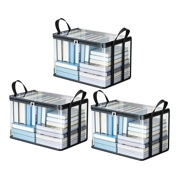 Large Clear Thick Plastic Storage Box with Hinged Lid,Clear Storage Bins with Lids, Portable Moving Boxes,Heavy Duty Storage Bag for for College Dorm, Clothes, Books (White, Large *3)