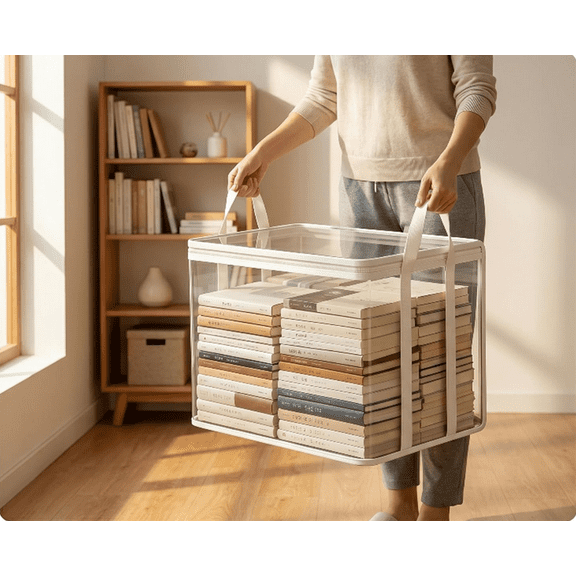 Large Clear Thick Plastic Storage Box with Hinged Lid, Collapsible Clear Bins with Lids for Clothes, Closet Organization, Moving Supplies, Bedroom, Dorm, Garage (L,White*1)