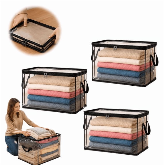 Large Clear Thick Plastic Storage Box with Hinged Lid, Large Heavy Duty Thick Plastic Clear Storage Box, Extra Large Capacity Storage Bins, Clear Organizer For Moving Storage Black Large-3pcs