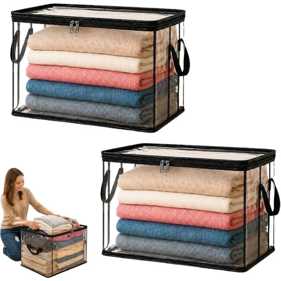 Large Clear Thick Plastic Storage Box with Hinged Lid, Heavy Duty Dustproof Waterproof Organizer for Clothes Moving Attic Storage