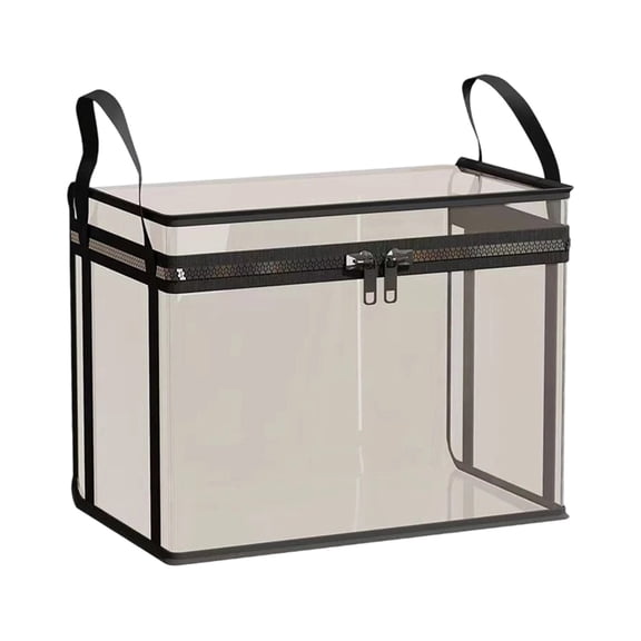 Large Clear Thick Plastic Storage Box with Hinged Lid, Storage Bags Foldable Closet Organizer Bin With Zipper And Reinforced Handles
