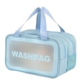 thumbnail image 1 of Large Clear Toiletry Bag 10.24x5.91x5.91 Inch 2 in 1 Cosmetic Organizer Pouch, Waterproof and Draining Wash Bag for Toiletries, Thickened Matte Translucent Makeup Bag with Handy Handle, Blue, 1 of 4