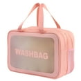 thumbnail image 1 of Large Clear Toiletry Bag 12.21x5.91x7.87 Inch 2 in 1 Cosmetic Organizer Pouch, Waterproof and Draining Wash Bag for Toiletries, Thickened Matte Translucent Makeup Bag with Handy Handle, Pink, 1 of 4