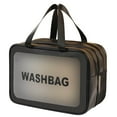 thumbnail image 1 of Large Clear Toiletry Bag 12.21x5.91x7.87 Inch 2 in 1 Cosmetic Organizer Pouch, Waterproof and Draining Wash Bag for Toiletries, Thickened Matte Translucent Makeup Bag with Handy Handle, Black, 1 of 5