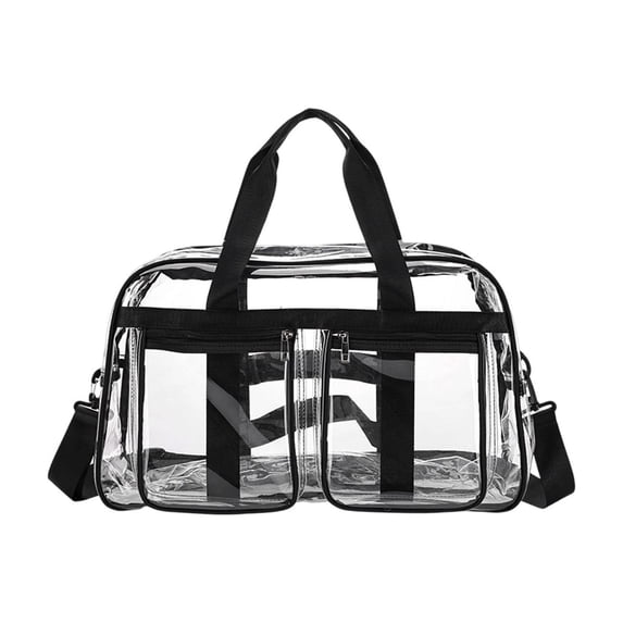 Large Clear Tote Bag, 19x4x12.6'' Clear Duffle Toiletry Bag with Zipper Transparent See Through Bag for Work Sports Gym Beach - Black
