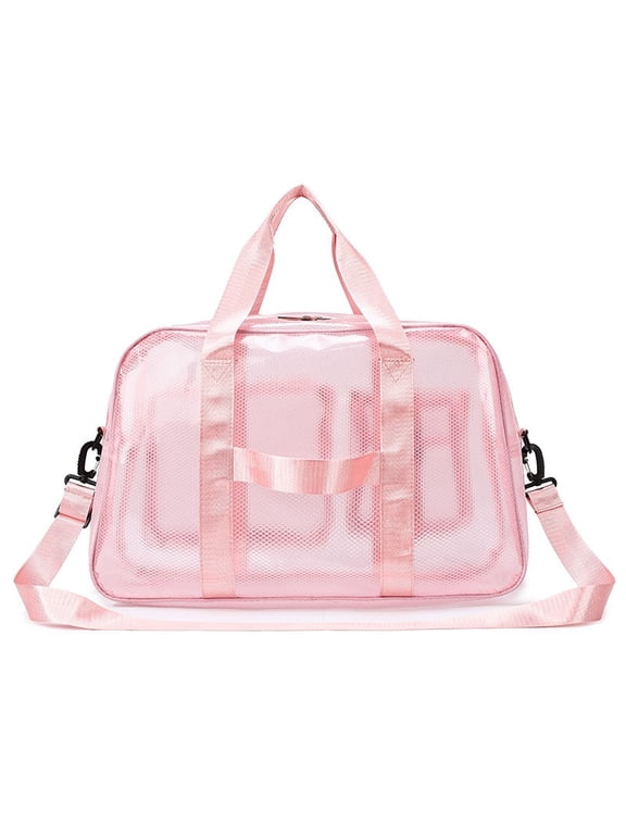 Large Clear Tote Bag 20” for Duffle with Multiple Pockets, Clear Beach Gym Crossbody Bag, Big Transparent See Through Bags for Travel Work Back to School(Pink,One Size)