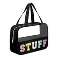 thumbnail image 1 of Large Clear Travel Cosmetic Bags Stylish Letter Patch & Nylon Makeup Storage with Zipper and Handle Practical Toiletry Organizer for Women & Girls, 1 of 6