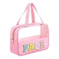thumbnail image 1 of Large Clear Travel Cosmetic Bags Stylish Letter Patch & Nylon Makeup Storage with Zipper and Handle Practical Toiletry Organizer for Women & Girls, 1 of 6