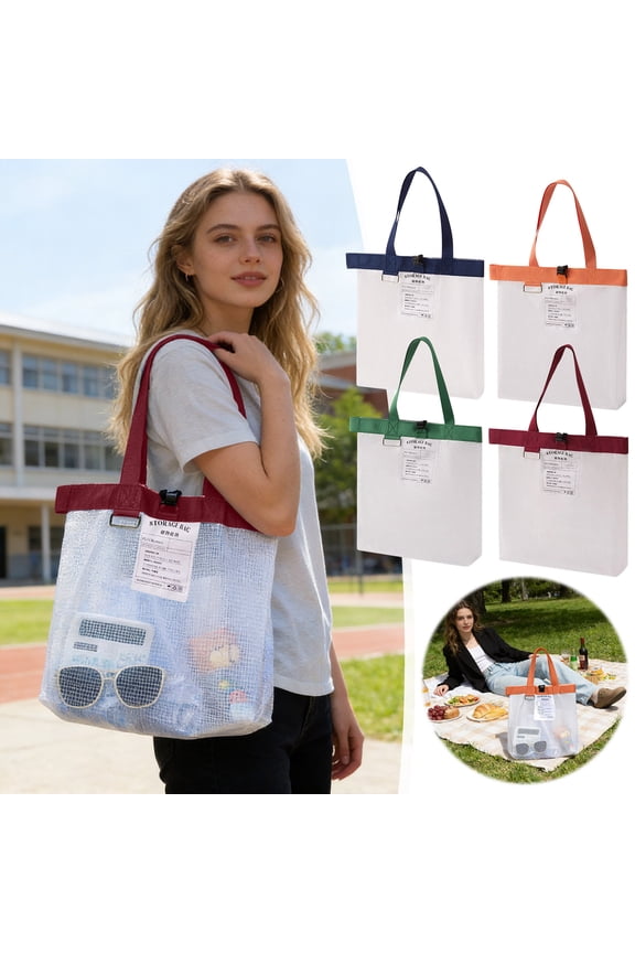 Large Clear Waterproof Mesh Tote Bag 20L Transparent Storage Organizer Reinforced Handles, Zipper Closure 600D PVC-Coated Nylon, Foldable EVA Net Ideal for Dorm Room, Locker, Gym, Travel