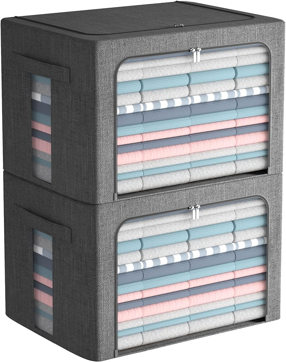 LEICHI 2-Pack Stackable Linen Storage Bins - 66L Large Fabric Organizer Box For Toys, Clothes, Home - View #2