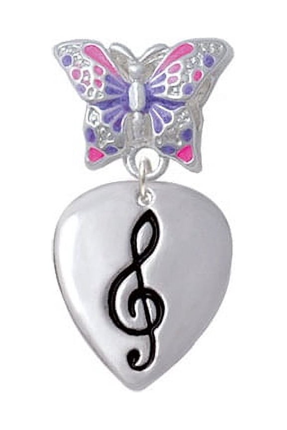 Large Clef on Guitar Pick - Butterfly Charm Bead
