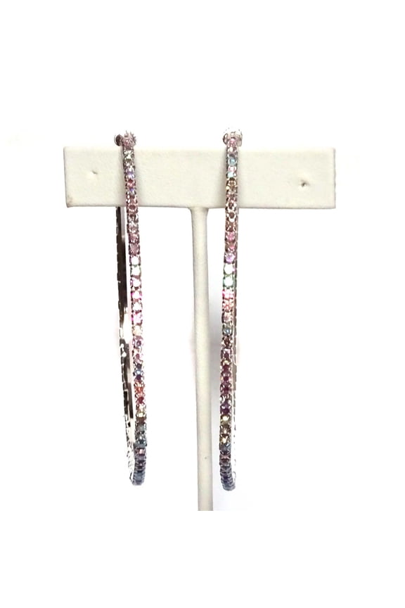 Large Clip-on Earrings Rhinestone ABS Iridescent Crystal Hoop Earrings 3 Inch Hoops