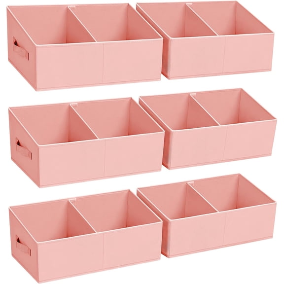 Large Closet Shelf Organizer Bins 6 Packs with Handles and Divider, Fabric Trapezoid Storage Baskets, Foldable Clothes Containers Box for Shelf, Towel, Book, Toy, Purse, Hats, Pink