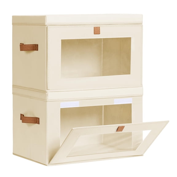 Large Closet Storage Organizer - Clothes Storage Bins with Handles & Window, Collapsible Decorative Boxes with Lids