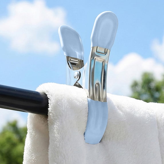 Large Clothespins,4.72 × 2.75 × 1.18 in Heavy Duty Metal Clips,Windproof Strong Grip Beach Towel Clips, Multi-Purpose for Outdoor Clothesline,Beach Chairs,Tablecloths and Laundry(1PC,Light Blue)