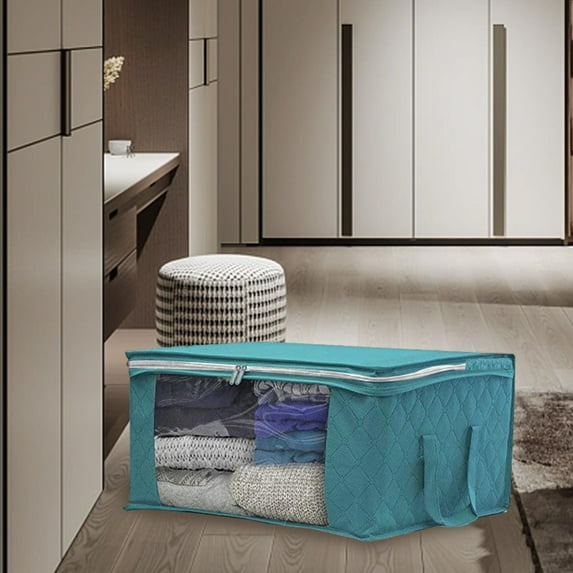 Large Clothing Storage Bags, 40L Clothes Storage Bag, Foldable with Zippers, Clothes Bags for Comforters, Blankets, Pillows, Jackets, Reinforced Handles, Clear Window, Sturdy Zipper
