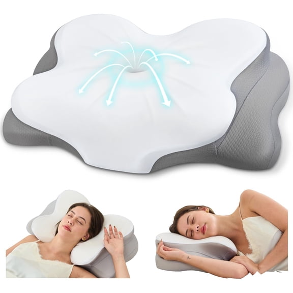 Large Cloud Sleep Pillow, Upgrade 3.0 Cloud Neck Pillow, Ergonomic Memory Foam Pillow with Adjustable Cervical Support & Cooling Breathable Cover for Side, Stomach Sleepers & Back - White