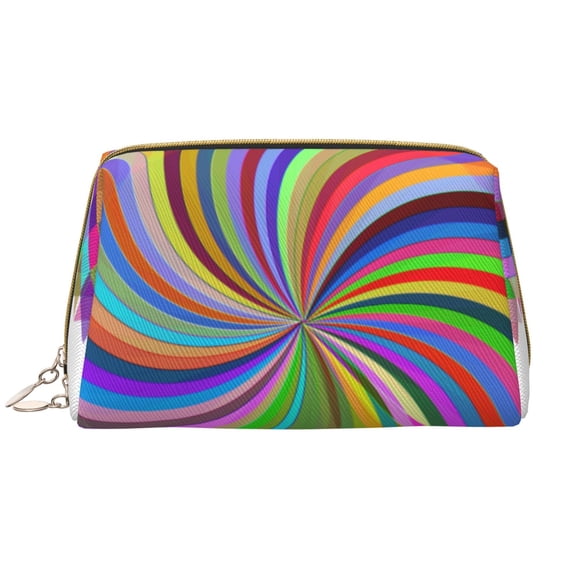 Large Clutch Leather Makeup Bag, Abstract Rotating Waves Travel Toiletries Bag, Ladies Cosmetic Storage Bag