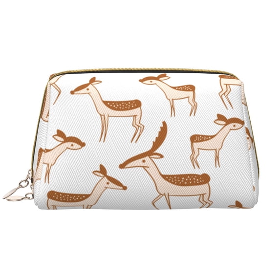 YFYANG Large Clutch Leather Makeup Bag, Cartoon Deer Travel Toiletries Bag, Ladies Cosmetic Storage Bag