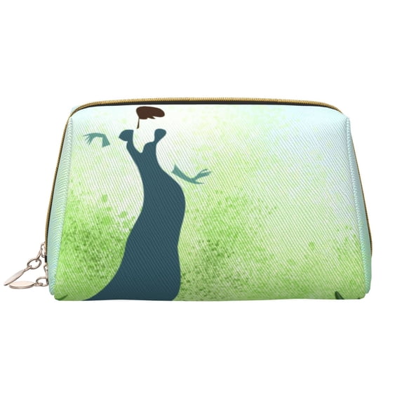 YFYANG Large Clutch Leather Makeup Bag, Green Fashion Women Travel Toiletries Bag, Ladies Cosmetic Storage Bag