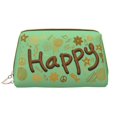 thumbnail image 1 of Large Clutch Leather Makeup Bag, Green Khaki Happy Doodle Travel Toiletries Bag, Ladies Cosmetic Storage Bag, 1 of 8