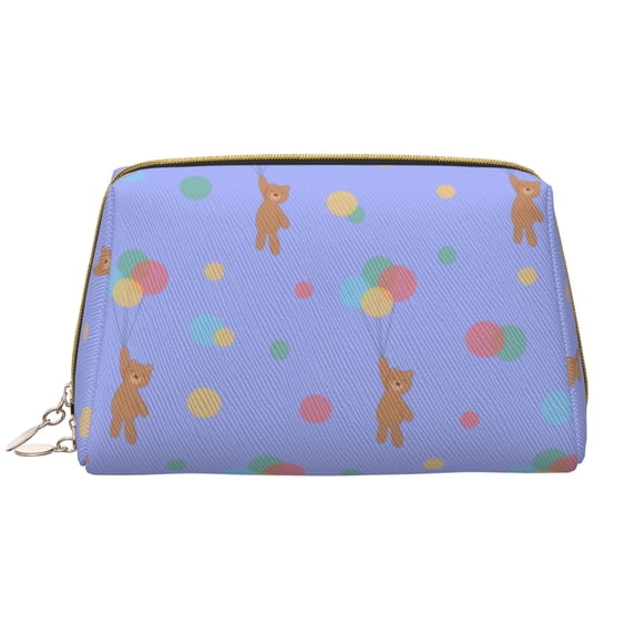 YFYANG Large Clutch Leather Makeup Bag, Purple Cartoon Bear Balloon Travel Toiletries Bag, Ladies Cosmetic Storage Bag