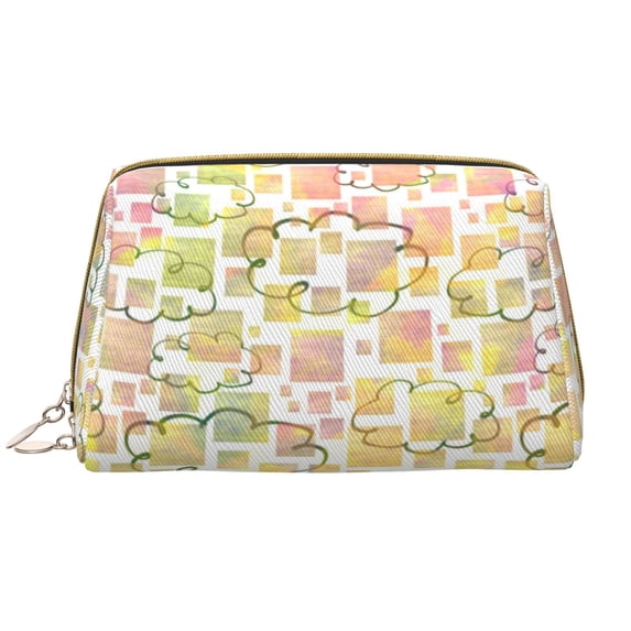 Large Clutch Leather Makeup Bag, Watercolor Dream Mosaic Travel Toiletries Bag, Ladies Cosmetic Storage Bag