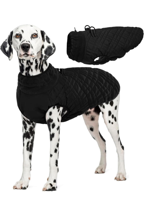 Large Coat, Windproof Jackets for Large Dogs, Warm Doggie Coat with Harness Built in, Cold Weather Coats Jacket for Labrador Beagle, Black XXL