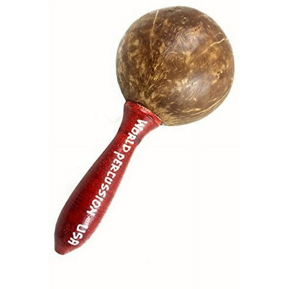 Large Coconut Maracas Shakers Matching Pair (2) - Percussion musical instrument rattle by World Percussion USA - Natural plain design (2)