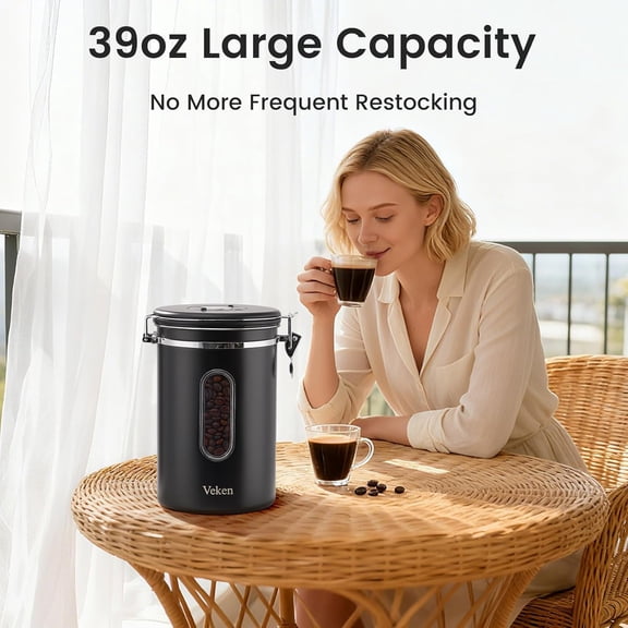 Large Coffee Canister with Window - 39oz, Black
