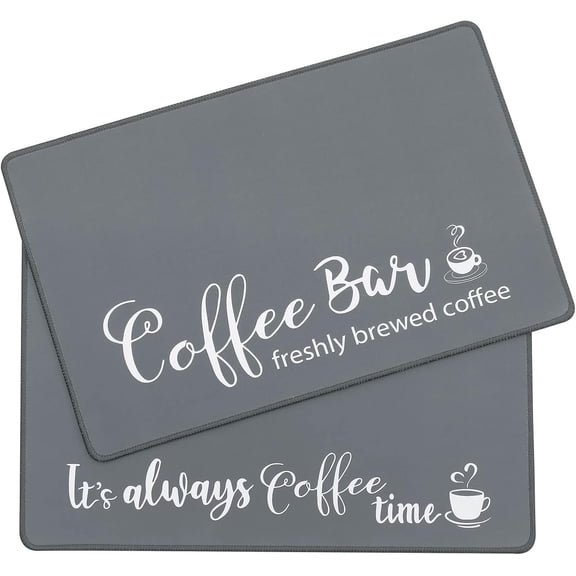 Large Coffee Mat 2-Pack 16x24 Inch Absorbent Non Slip Coffee Maker Mats for Countertop Coffee Bar Accessories Dish Drying Mat Waterproof Heat Resistant, Gray