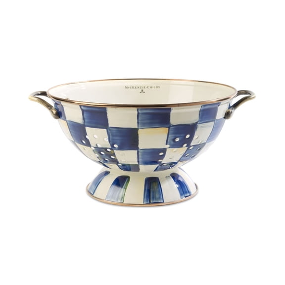 Large Colander with Royal Check Pattern - Hand-Painted Vibrant Colors