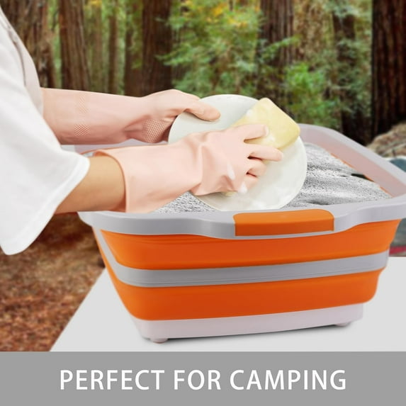 Large Collapsible BBQ Prep Tub with Lid, Foldable Camping Sink, Cutting Board & Dish Basin for Kitchen, Picnic, Storage Basket