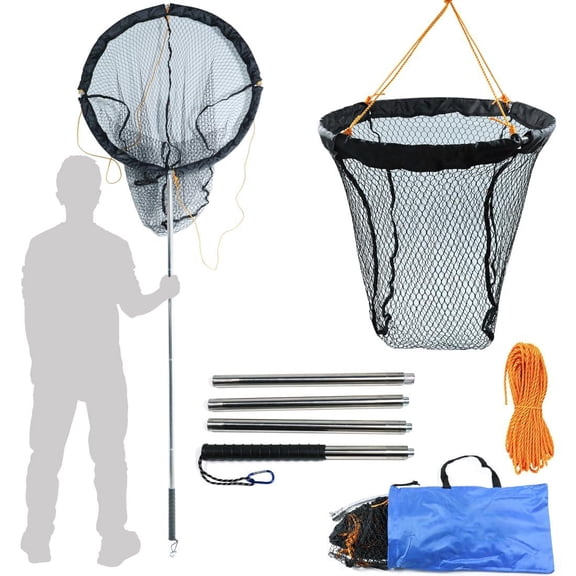 Large Collapsible Bridge Pier Fishing Net Landing With Rod High Load Aluminum Ring Drop For Saltwater And Freshwater Basket 49.2 Ft. Rope