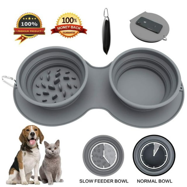Large Collapsible Dog Bowls, 2 Bowl 35oz Portable Foldable Travel Water