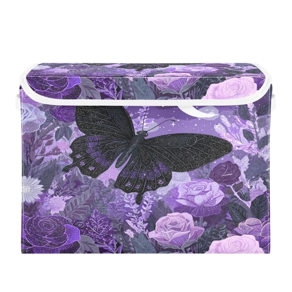 Large Collapsible Fabric Storage Box with Flip Lid & Handles, Decorative Organizer Basket for Home16.512.611.8in Witchy Crescent Moon Butterfly Print
